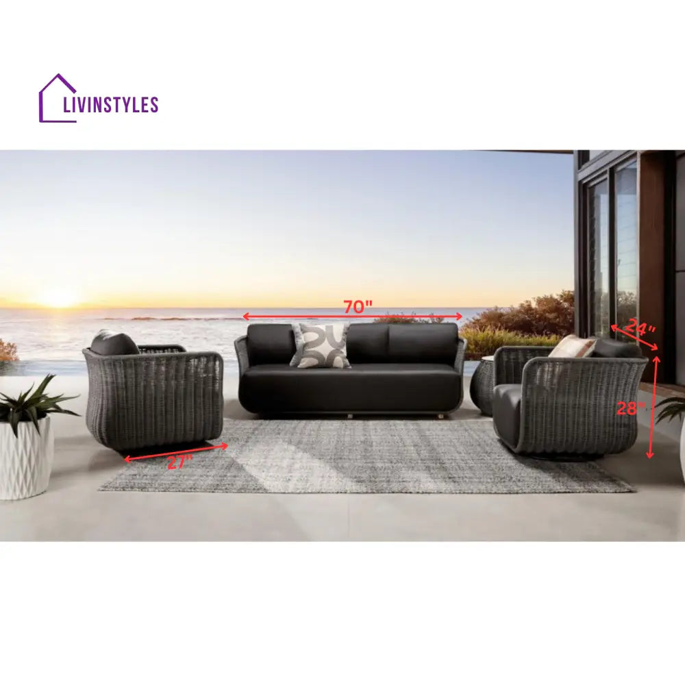 Rocco Outdoor Sofa 3 Seater 2 Single Seater (Dark Grey) Braided & Rope - Sofa Sets