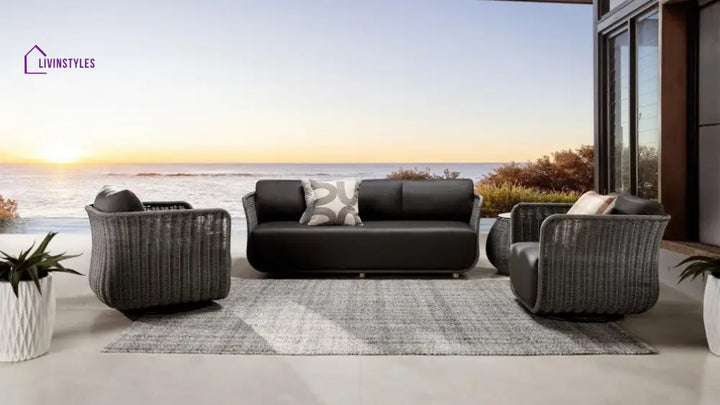 Rocco Outdoor Sofa 3 Seater 2 Single Seater (Dark Grey) Braided & Rope - Sofa Sets