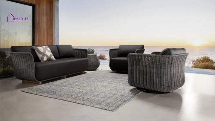 Rocco Outdoor Sofa 3 Seater 2 Single Seater (Dark Grey) Braided & Rope - Sofa Sets