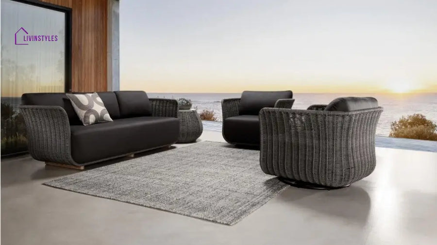 Rocco Outdoor Sofa 3 Seater 2 Single Seater (Dark Grey) Braided & Rope - Sofa Sets