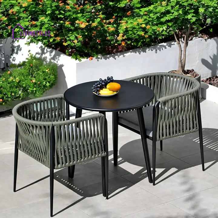 Rocío De la Outdoor Patio Seating Set 2 Chairs and 1 Table Set (Green) Braided & Rope - Coffee Table Sets
