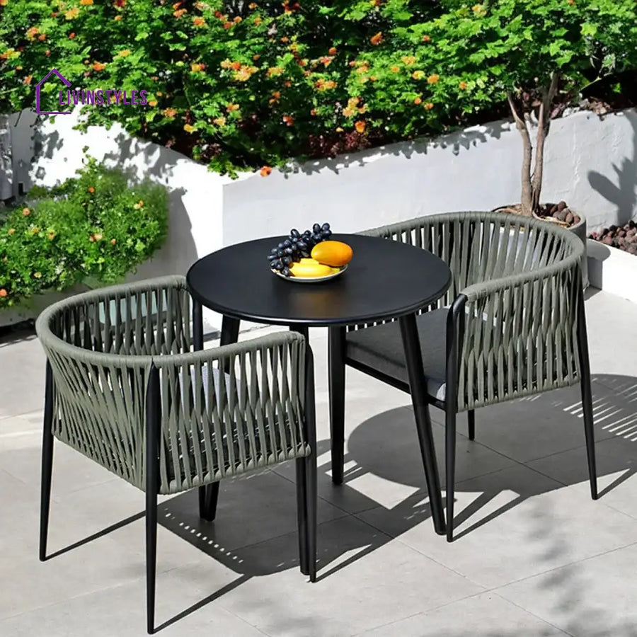 Rocío De la Outdoor Patio Seating Set 2 Chairs and 1 Table Set (Green) Braided & Rope - Coffee Table Sets