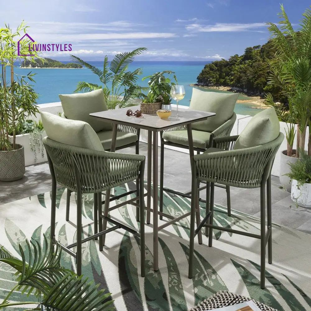 Rocío Outdoor Patio Bar Set 4 Chairs and 1 Table Set (Green) Braided & Rope - Bar Sets