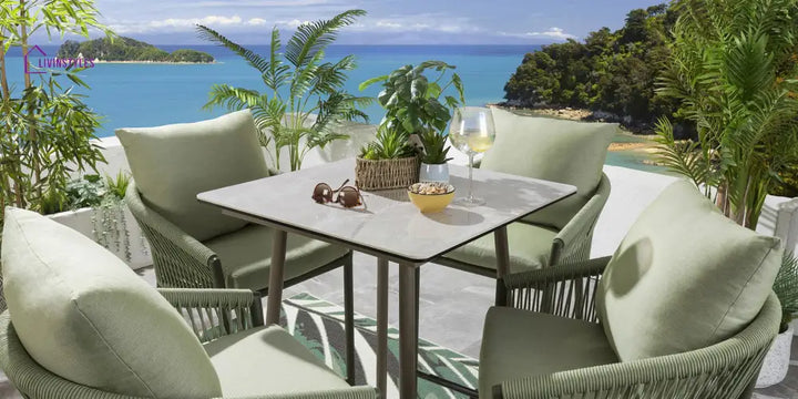 Rocío Outdoor Patio Bar Set 4 Chairs and 1 Table Set (Green) Braided & Rope - Bar Sets