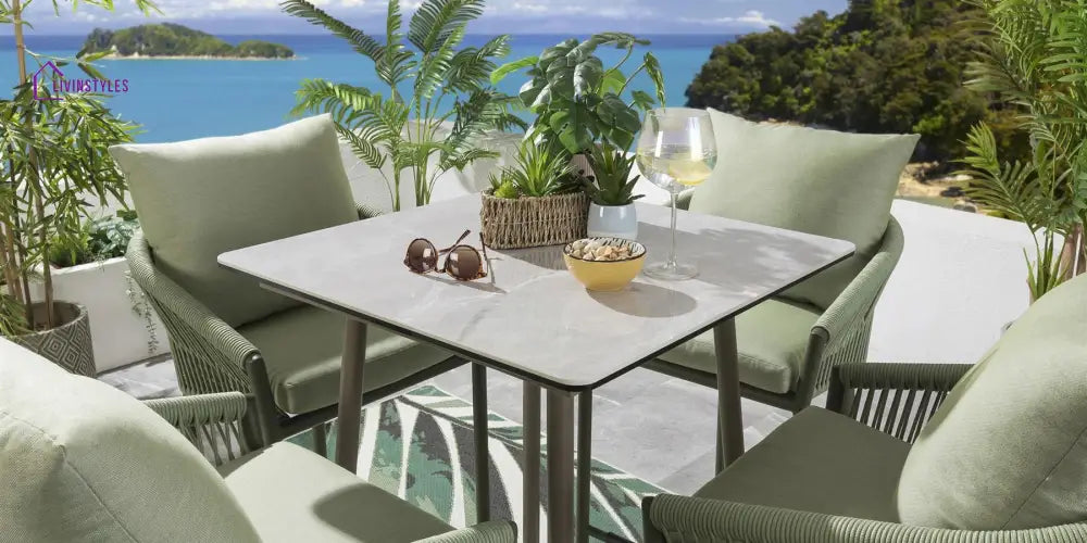 Rocío Outdoor Patio Bar Set 4 Chairs and 1 Table Set (Green) Braided & Rope - Bar Sets
