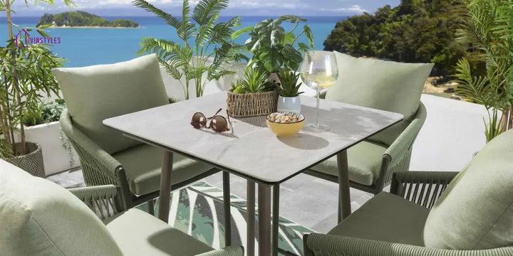 Rocío Outdoor Patio Bar Set 4 Chairs and 1 Table Set (Green) Braided & Rope - Bar Sets