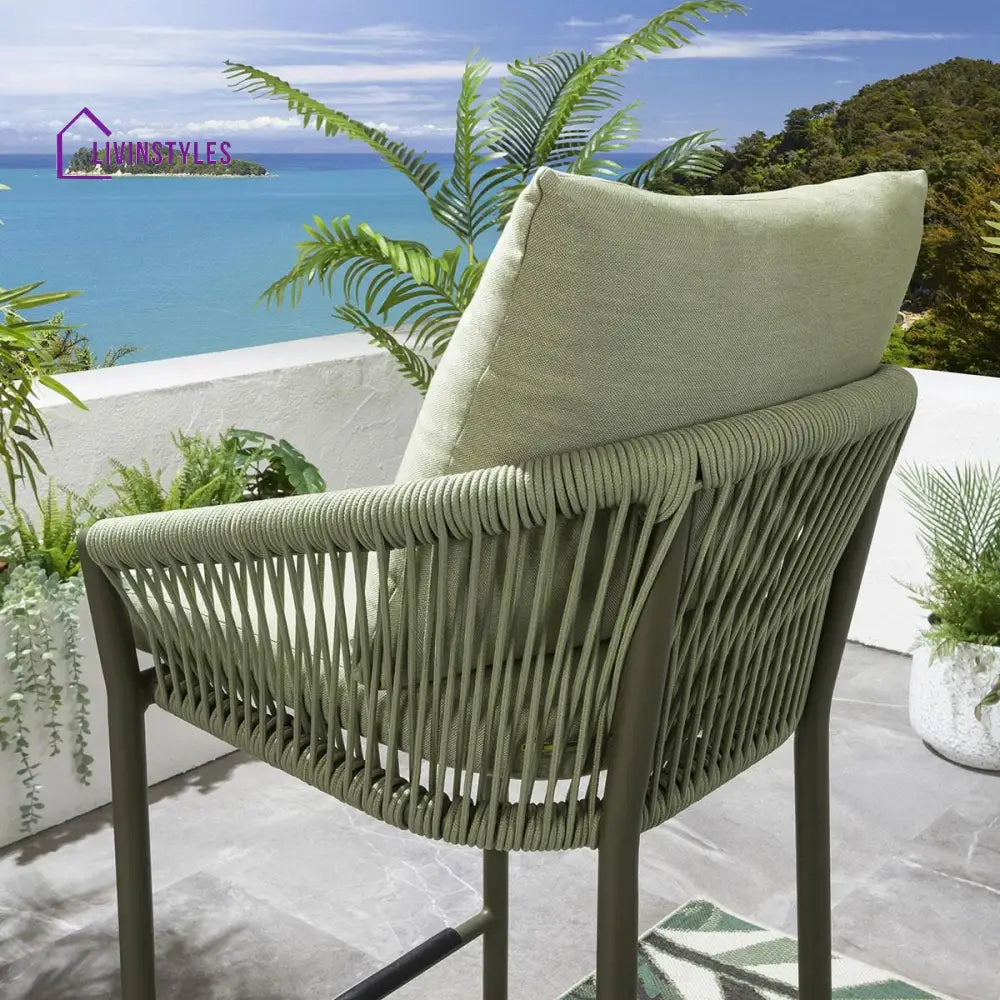 Rocío Outdoor Patio Bar Set 4 Chairs and 1 Table Set (Green) Braided & Rope - Bar Sets