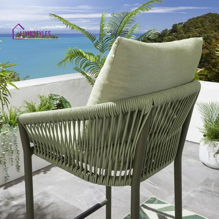 Rocío Outdoor Patio Bar Set 4 Chairs and 1 Table Set (Green) Braided & Rope - Bar Sets