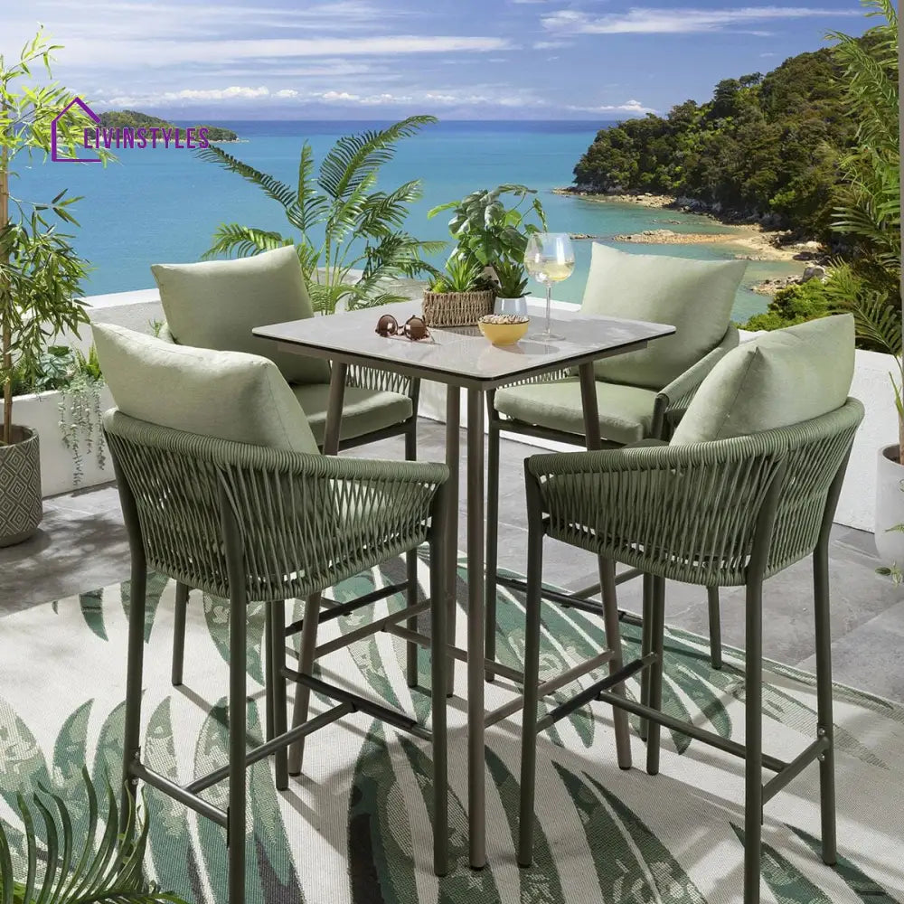 Rocío Outdoor Patio Bar Set 4 Chairs and 1 Table Set (Green) Braided & Rope - Bar Sets