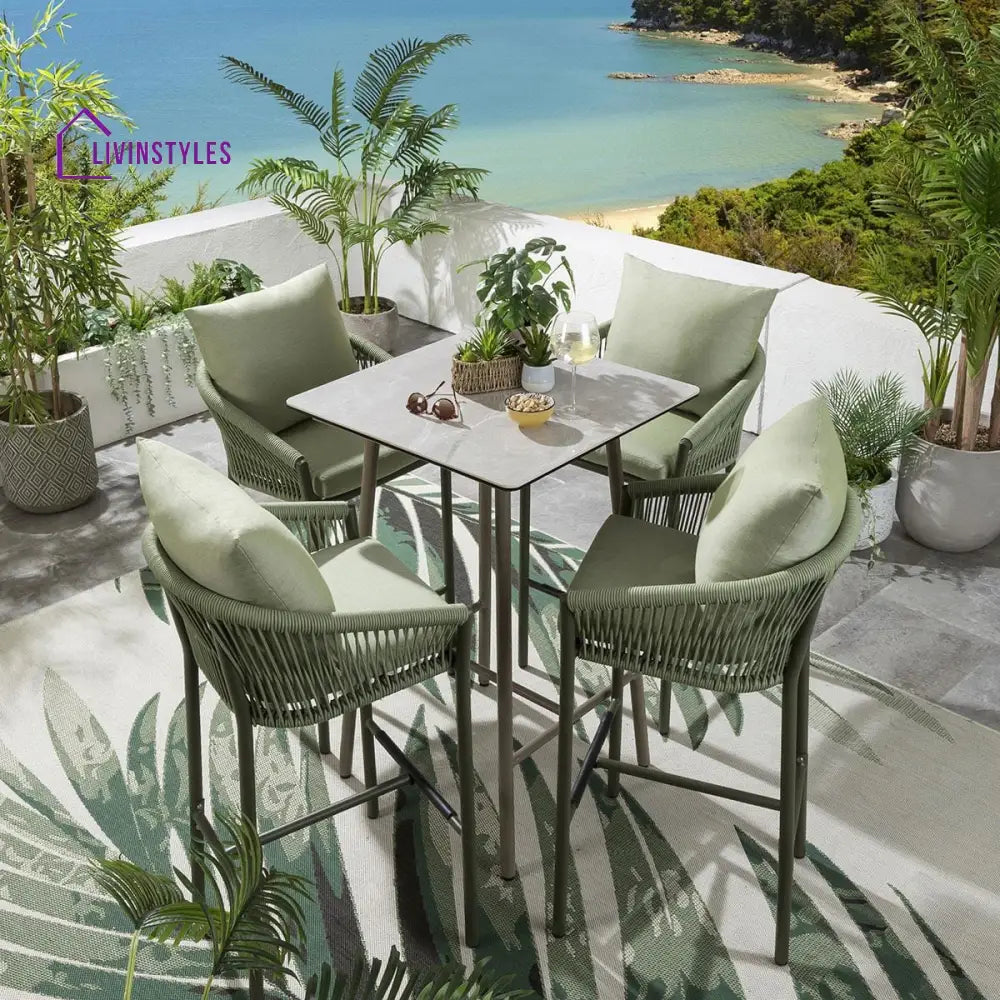 Rocío Outdoor Patio Bar Set 4 Chairs and 1 Table Set (Green) Braided & Rope - Bar Sets