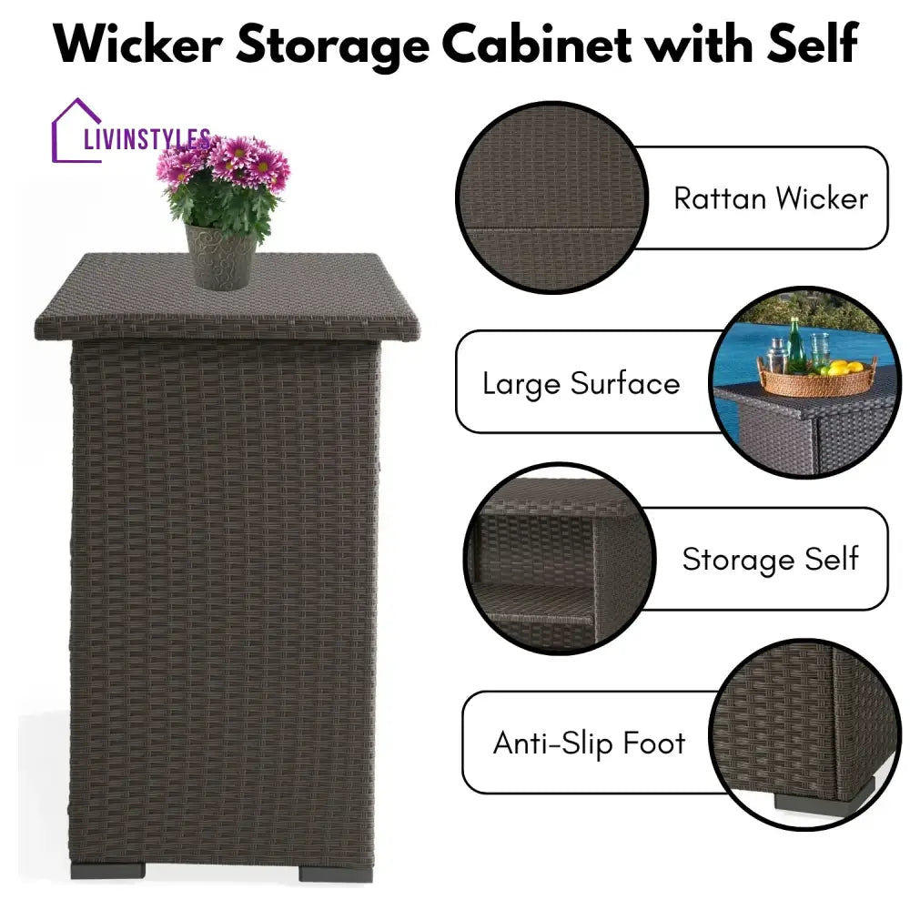 Rocio Outdoor Rattan Wicker Bar Table With Storage Selves - Bar Table