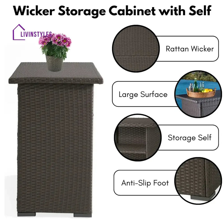 Rocio Outdoor Rattan Wicker Bar Table With Storage Selves - Bar Table