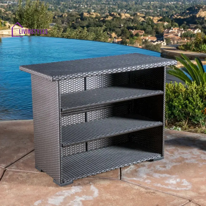 Rocio Outdoor Rattan Wicker Bar Table With Storage Selves - Bar Table