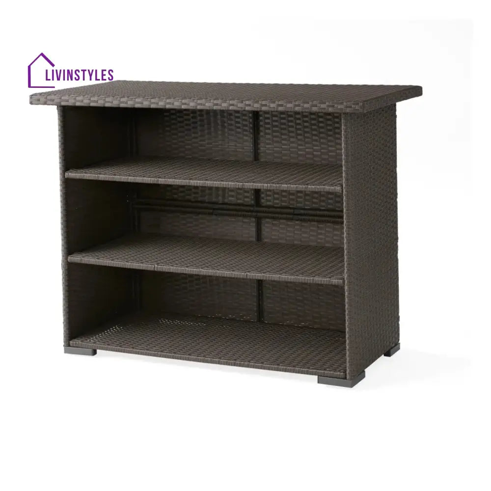 Rocio Outdoor Rattan Wicker Bar Table With Storage Selves - Bar Table