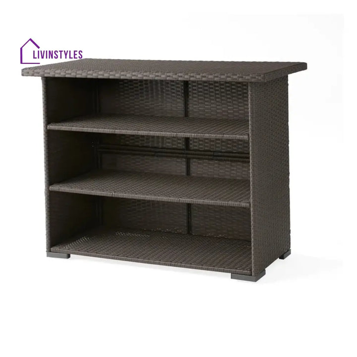 Rocio Outdoor Rattan Wicker Bar Table With Storage Selves - Bar Table