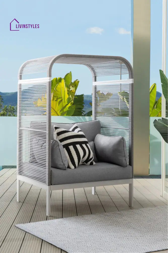 Rock Outdoor Poolside Sunbed With Cushion Daybed (Grey) Braided & Rope - Sunbed