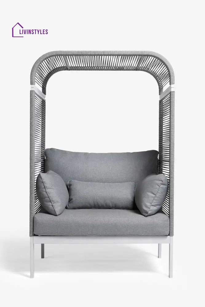 Rock Outdoor Poolside Sunbed With Cushion Daybed (Grey) Braided & Rope - Sunbed