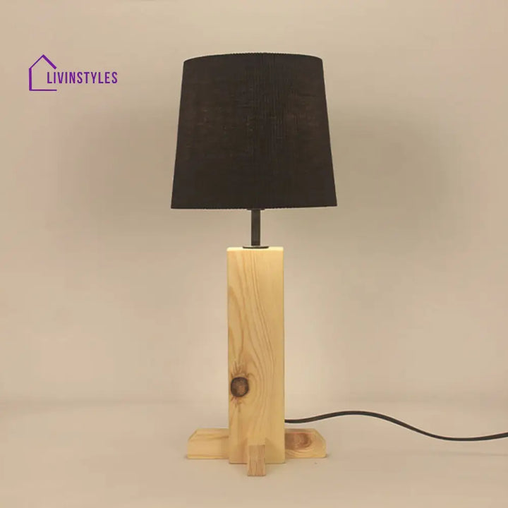 Rocket Beige Wooden Table Lamp With Black Fabric Lampshade Lamps