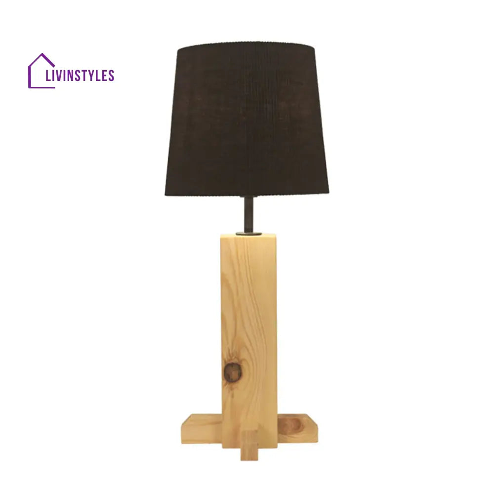 Rocket Beige Wooden Table Lamp With Black Fabric Lampshade Lamps