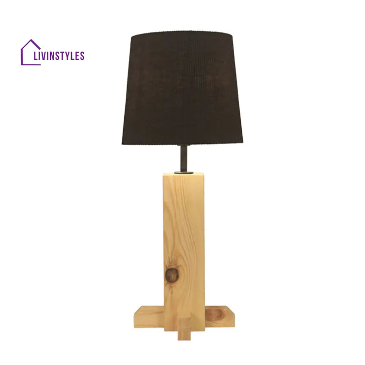 Rocket Beige Wooden Table Lamp With Black Fabric Lampshade Lamps