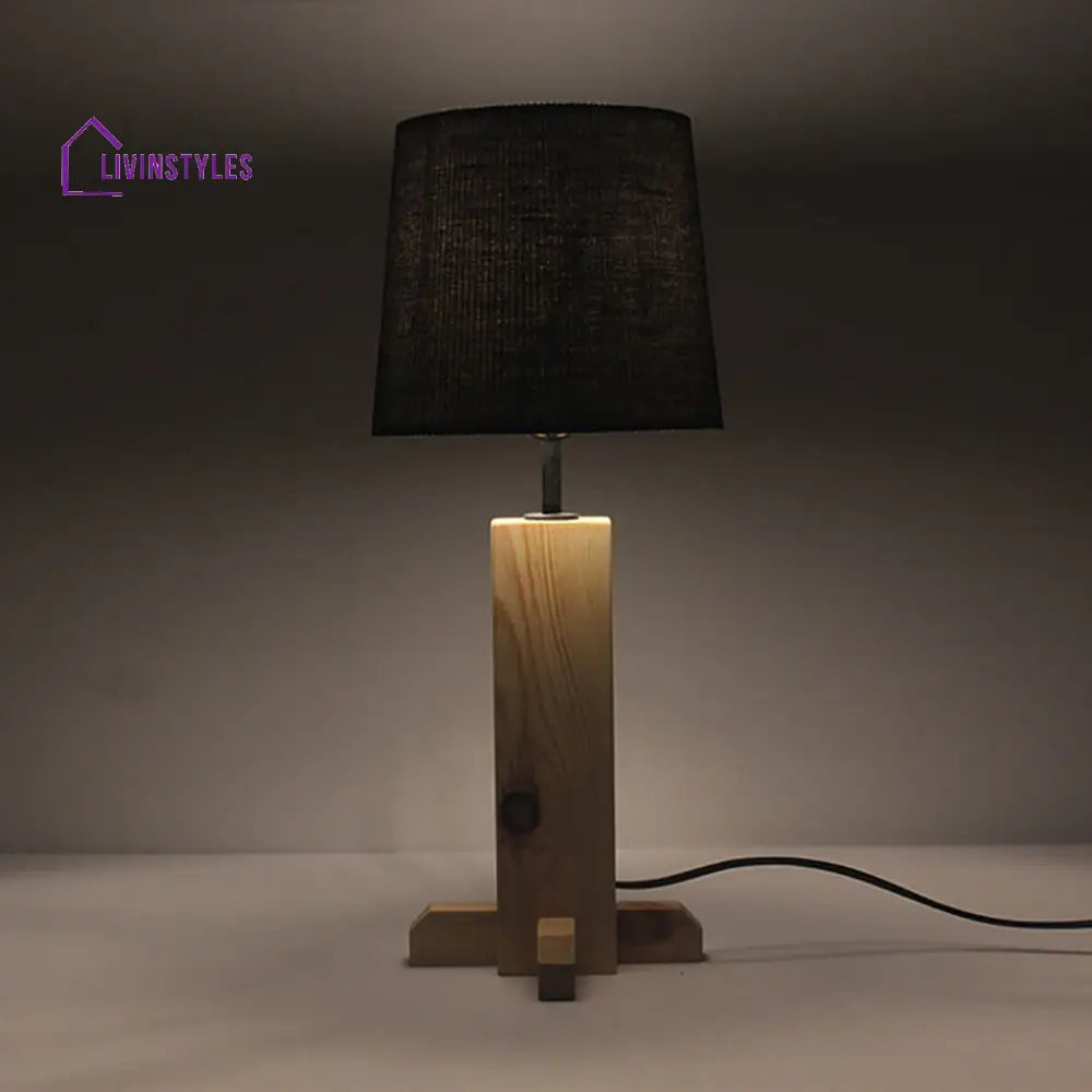 Rocket Beige Wooden Table Lamp With Black Fabric Lampshade Lamps