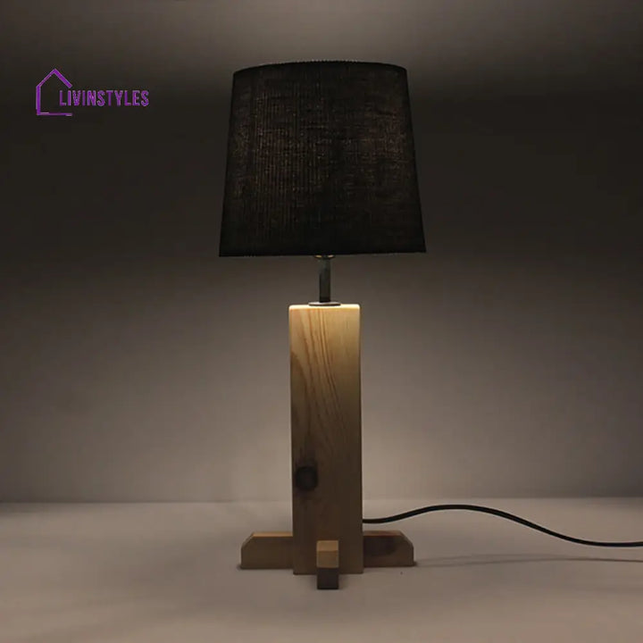 Rocket Beige Wooden Table Lamp With Black Fabric Lampshade Lamps