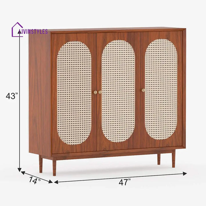 Rodion Solid Wood Acacia Cane Cabinet and Sideboard (Honey Finish)
