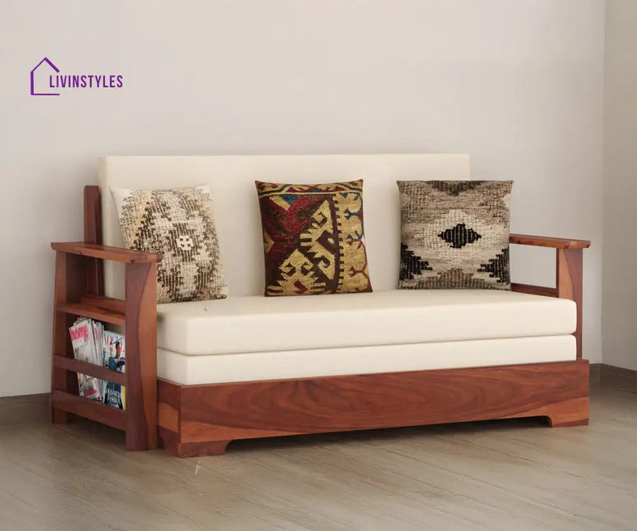 Rodion Solid Wood Sheesham Sofa Cum Bed | Solid Wood Sofa Come Bed (Honey Finish)