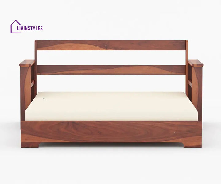 Rodion Solid Wood Sheesham Sofa Cum Bed | Solid Wood Sofa Come Bed (Honey Finish)