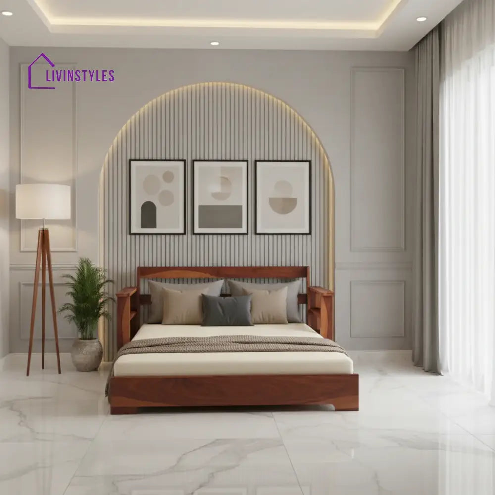 Rodion Solid Wood Sheesham Sofa Cum Bed | Solid Wood Sofa Come Bed (Honey Finish)