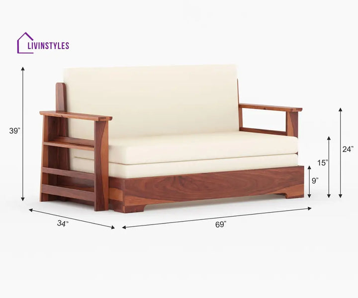 Rodion Solid Wood Sheesham Sofa Cum Bed | Solid Wood Sofa Come Bed (Honey Finish)
