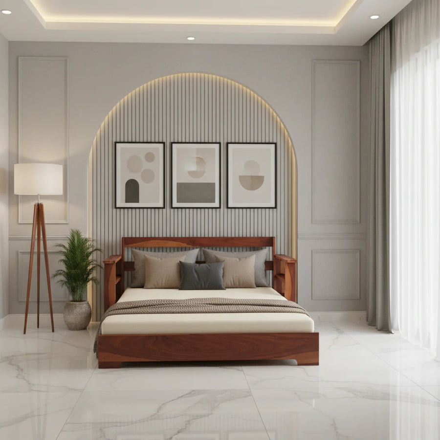 Rodion Solid Wood Sheesham Sofa Cum Bed | Solid Wood Sofa Come Bed (Honey Finish)
