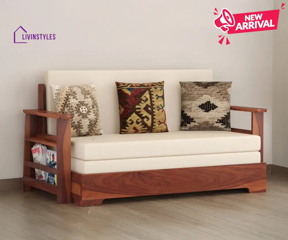 Rodion Solid Wood Sheesham Sofa Cum Bed | Solid Wood Sofa Come Bed (Honey Finish)