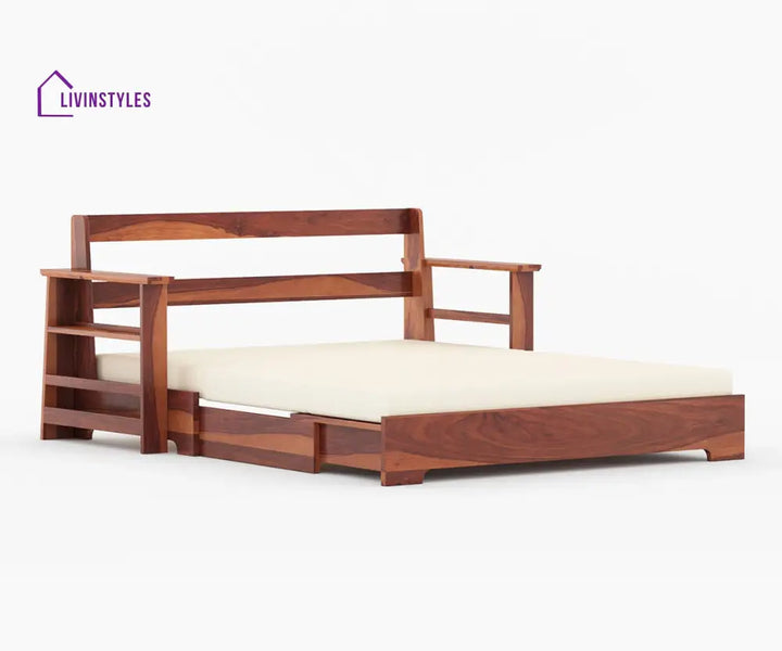 Rodion Solid Wood Sheesham Sofa Cum Bed | Solid Wood Sofa Come Bed (Honey Finish)