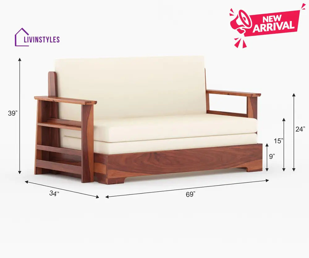 Rodion Solid Wood Sheesham Sofa Cum Bed | Solid Wood Sofa Come Bed (Honey Finish)