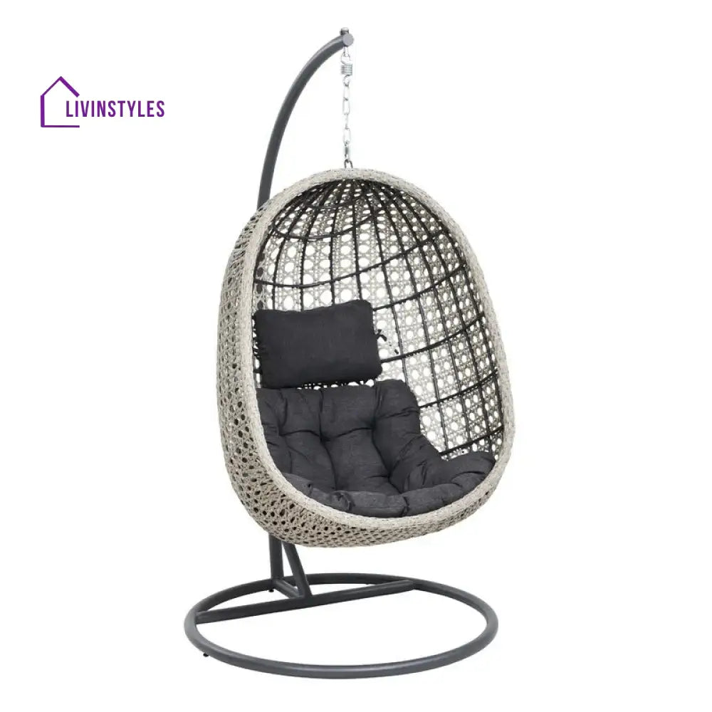 Rodolfo Single Seater Hanging Swing With Stand For Balcony Garden Swing (Grey) - Swings