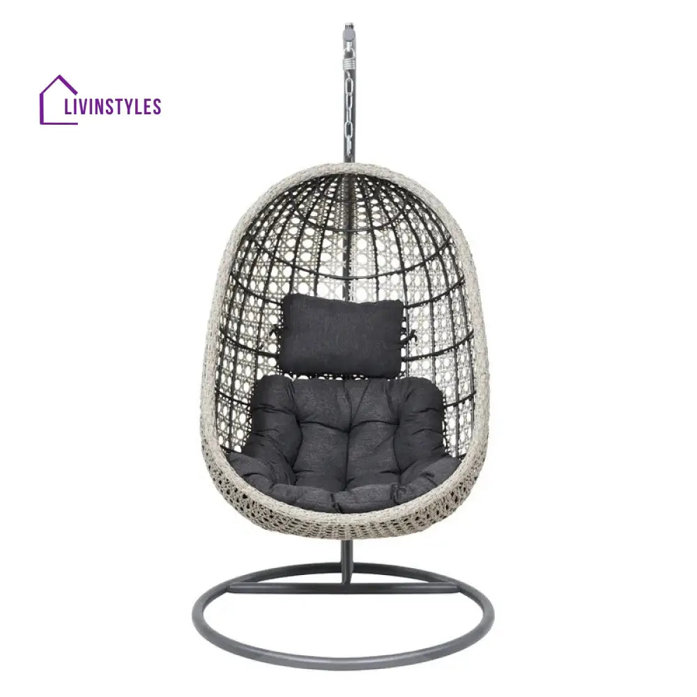 Rodolfo Single Seater Hanging Swing With Stand For Balcony Garden Swing (Grey) - Swings