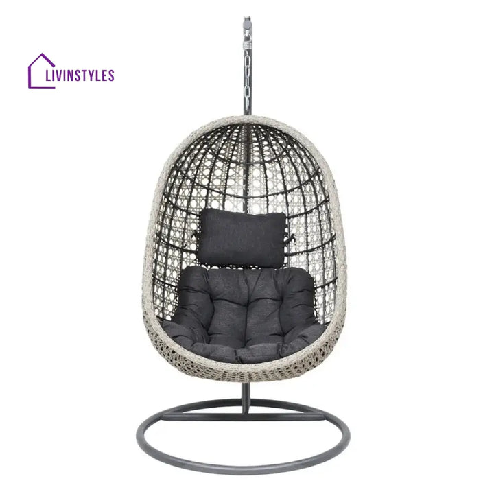 Rodolfo Single Seater Hanging Swing With Stand For Balcony Garden Swing (Grey) - Swings