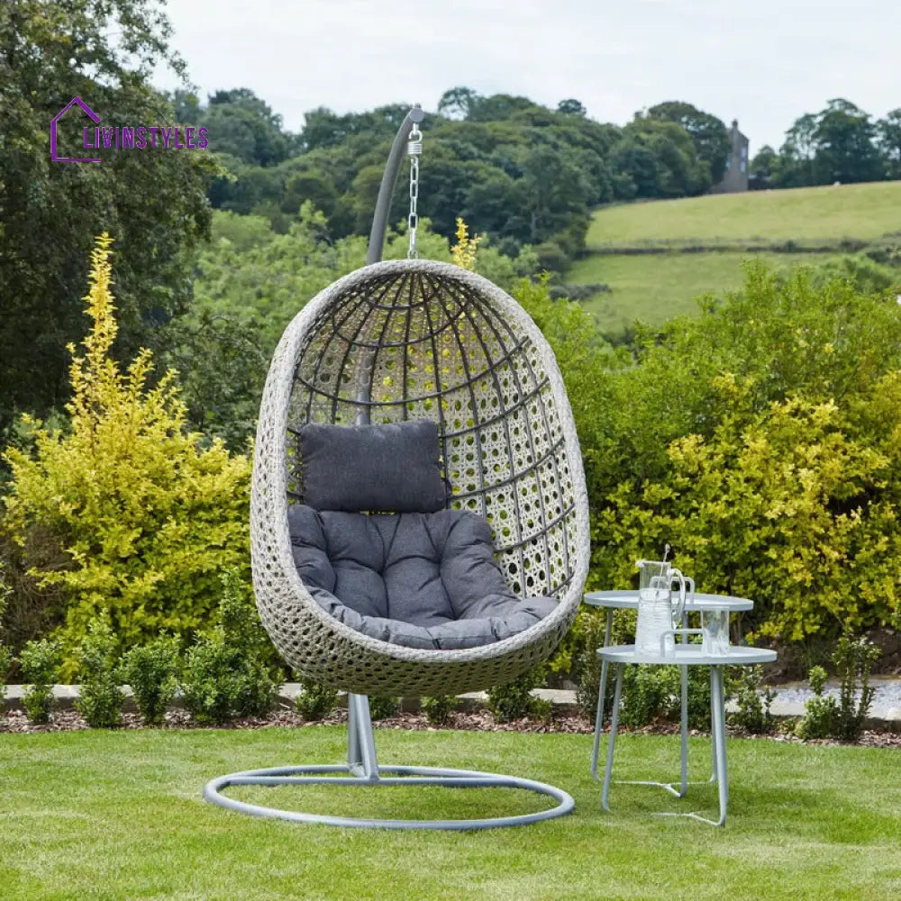 Rodolfo Single Seater Hanging Swing With Stand For Balcony Garden Swing (Grey) - Swings