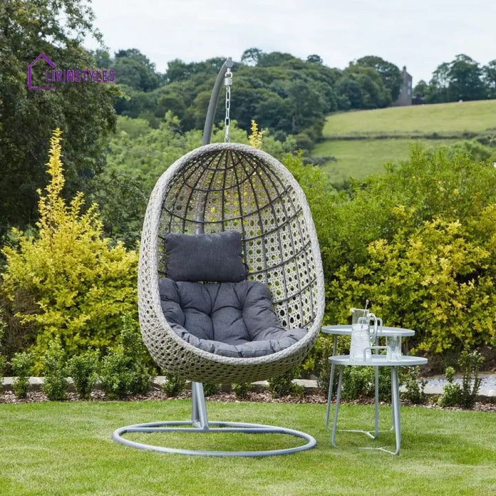 Rodolfo Single Seater Hanging Swing With Stand For Balcony Garden Swing (Grey) - Swings