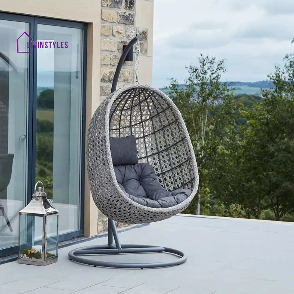 Rodolfo Single Seater Hanging Swing With Stand For Balcony Garden Swing (Grey) - Swings