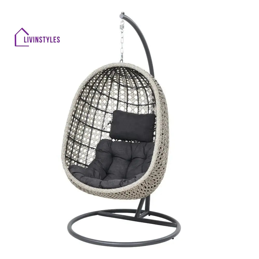 Rodolfo Single Seater Hanging Swing With Stand For Balcony Garden Swing (Grey) - Swings