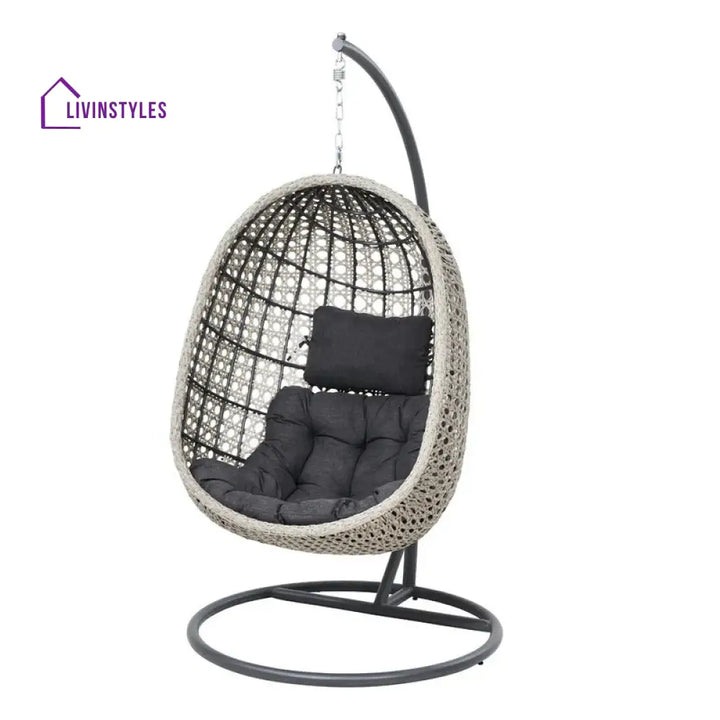 Rodolfo Single Seater Hanging Swing With Stand For Balcony Garden Swing (Grey) - Swings