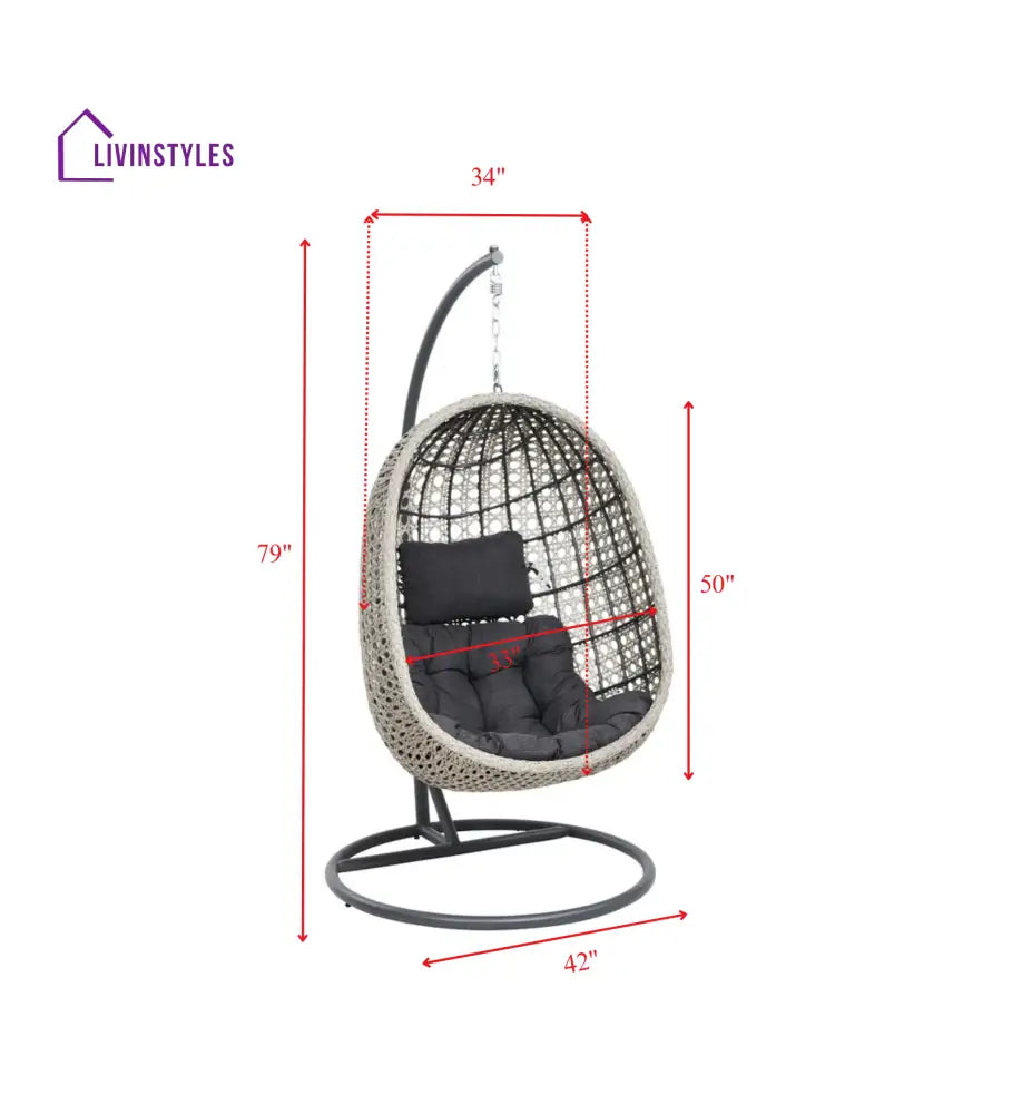 Rodolfo Single Seater Hanging Swing With Stand For Balcony Garden Swing (Grey) - Swings