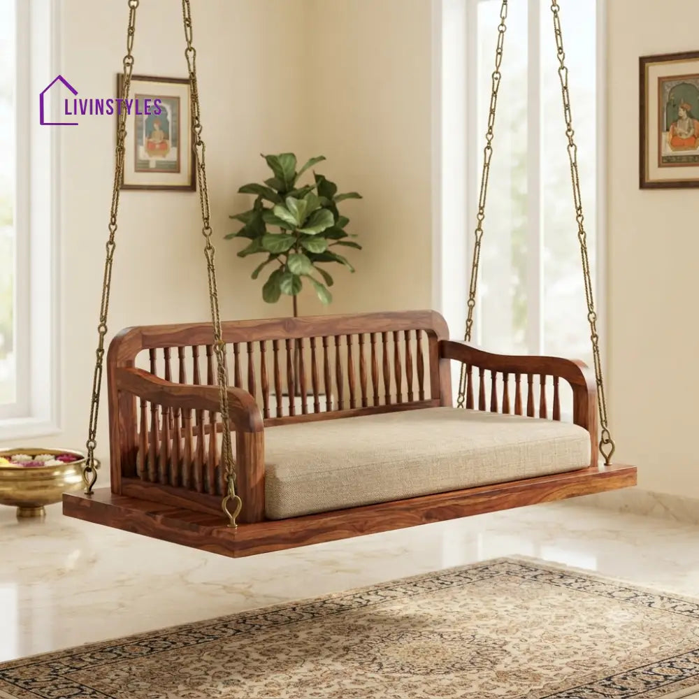 Rodrigue 2 Seater Wooden Swing for Home | Wooden Jhula for home