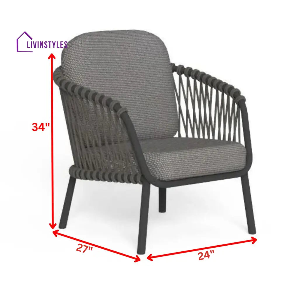 Rogar Outdoor Sofa Set 2 Seater 2 Single seater and 1 Center Table Set (Black + Grey) Braided & Rope - Sofa Sets