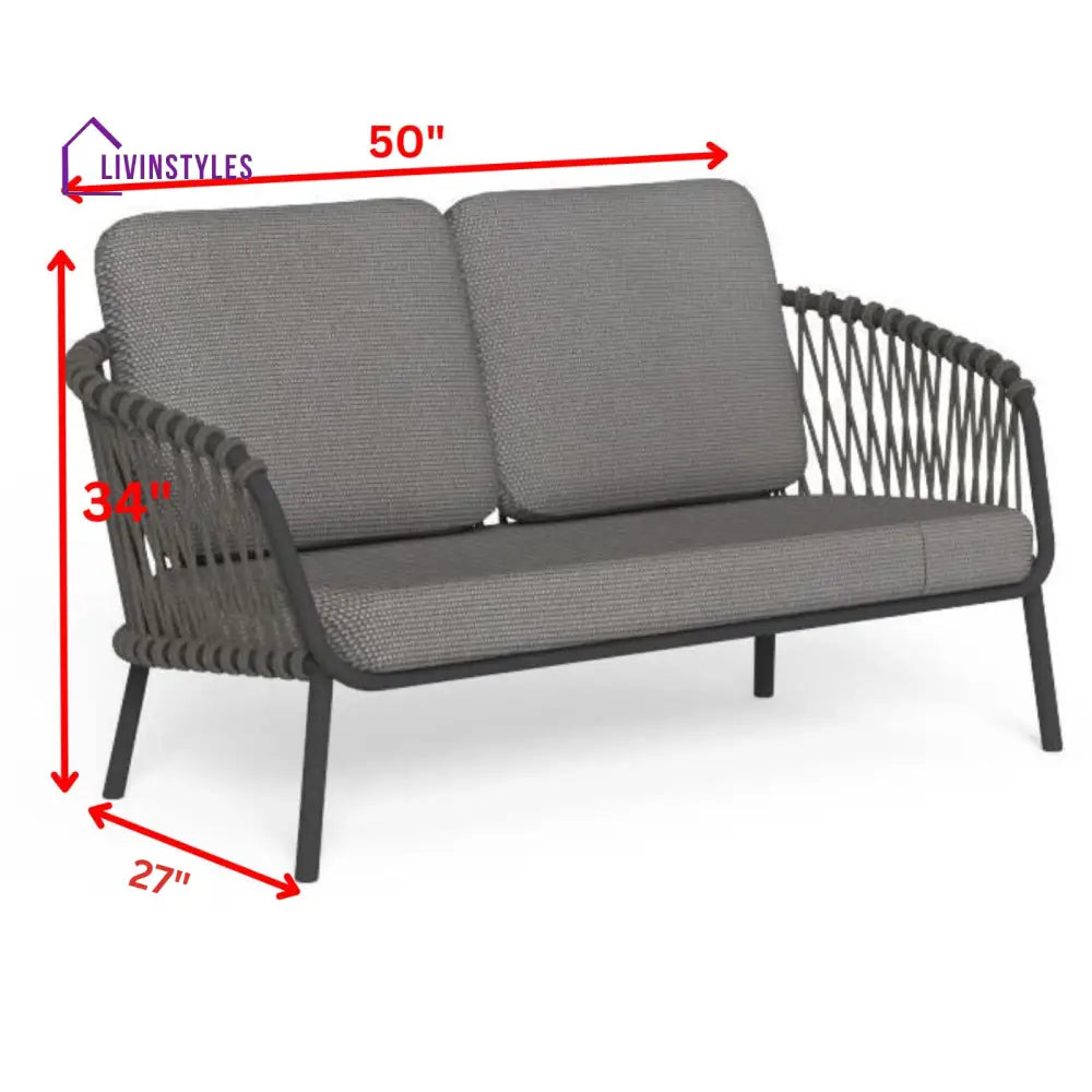 Rogar Outdoor Sofa Set 2 Seater 2 Single seater and 1 Center Table Set (Black + Grey) Braided & Rope - Sofa Sets
