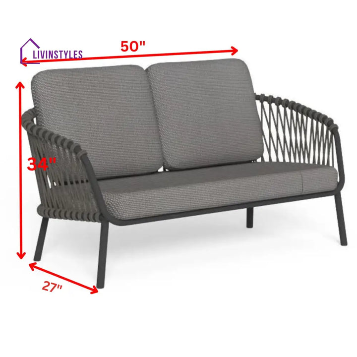 Rogar Outdoor Sofa Set 2 Seater 2 Single seater and 1 Center Table Set (Black + Grey) Braided & Rope - Sofa Sets