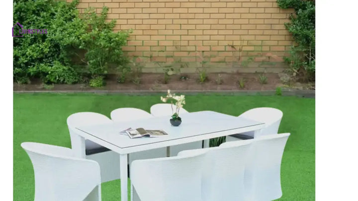 Rohan 8 Seater Wicker Outdoor Dining Set With Cushion And Table (White & Dark Grey)