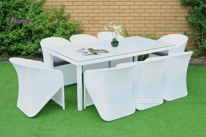 Rohan 8 Seater Wicker Outdoor Dining Set With Cushion And Table (White & Dark Grey)